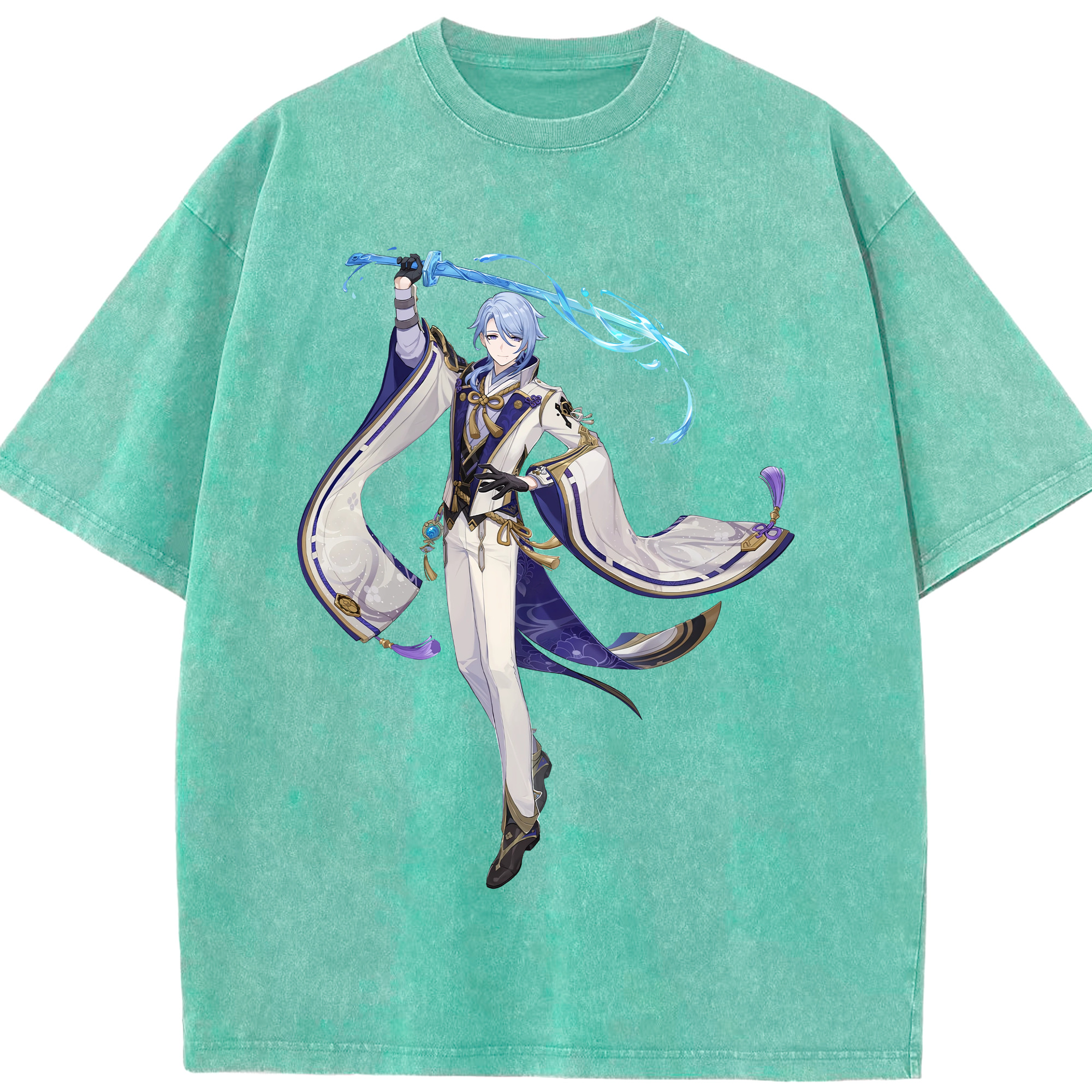 げんし神 神里綾人 かみさとあやと genshin Kamisato Ayato 綿100% ヴィンテージ風 半袖Tシャツ（フロントプリント）
